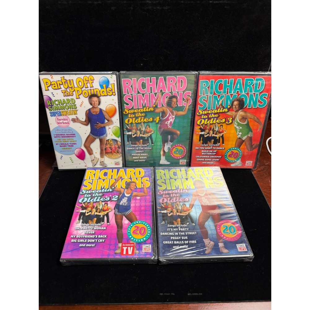 Richard Simmons Sweatin to the Oldies 1 2 3 4 & Party Off The Pounds 5 DVD - NEW